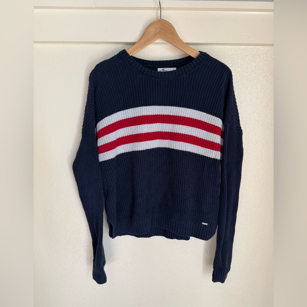 Hollister Striped Knit Sweater Navy Red White Small - Picture 2 of 10